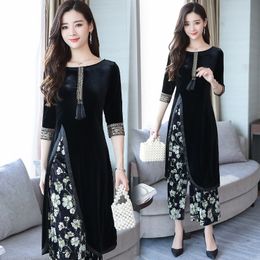 Hot Selling Spring&Autumn Fashion casual Women two-piece sets india Pakistan style costume (Top+Pants) Two Piece Outfit
