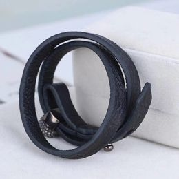 Fashion- genuine leather double bracelet with skull metal and logo for women bracelet in black and 41cm length wedding jewelry free shipp