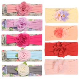 Europe Baby Girls Polyester Organza Flower Headband Kids Elastic Hairband Children Bandanas Head Band Hair Accessory 9 Colors A354