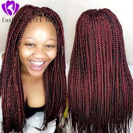 Long Ombre Red Fiber Hair Synthetic Lace Front Wig Two Tone red Braided Box Braids Cosplay Lace Wigs for Women