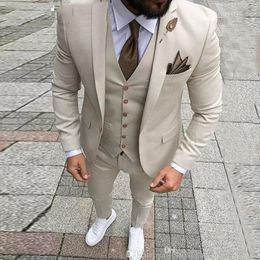 Brand New Groom Tuxedos Light Beige Men Wedding Tuxedos Slim Fit Men Jacket Blazer Fashion 3 Piece SuitJacket Pants Tie Vest 1362332
