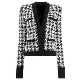 HIGH STREET 2020 Baroque Designer Jacket Women's Shawl Collar Shimmer Houndstooth Tweed Jacket