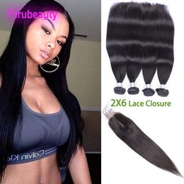 Indian Virgin Raw Hair Extensions 4 Bundles With 2*6 Lace Closure Straight Human Hair Wefts With Closures Middle Part Natural Color