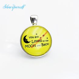 Wholesale-You are Loved to the moon and back Glass Cabochon Charms Pendants for Necklace Jewellery Making DIY Handmade 25mm