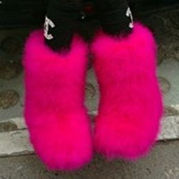 -Damen Real Strauß Haarfell Furry -Knöchelstiefel Schnee warme Winterflats runde Zehen farbenfrohe Schuhe 11 Colors Plus Size New Mode