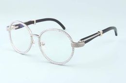 luxury round frame diamond glasses frameT19900692retro fashion decorative glasses frame natural black horns mirror legs ornament