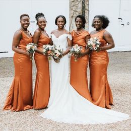 3 Styles Long Mermaid Bridesmaid Dresses African Black Girls Burnt Orange Floor Length Maid Of Honour Dresses Plus Sizes Custom Made