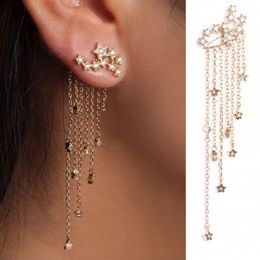 Fashion Cubic Zircon Tassel Drop Earrings Lady Trendy Star Dangle Linear Women Jewelry Gift