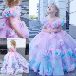 New Colourful 2020 Flower Girl Dresses Ball Gown Tulle Little Girl Wedding Dresses Vintage Communion Pageant Dresses Gowns307t