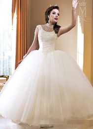 Ball Dresses Sleeveless High Neck Beading Beaded Hollow Back Floor Length Custom Made Wedding Gown Vestido De Novia