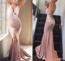 2019 Mermaid Blush Pink Sleeveless Prom Dress Backless Sweep Train Formal Holidays Wear Graduation Evening Party Gown Custom Made Plus Size