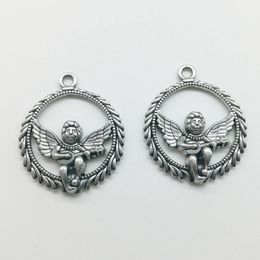 50pcs/Lot Music Angel Alloy Charms Pendant Retro Jewelry DIY Keychain Ancient Silver Pendant For Bracelet Earrings Necklace 29x25mm