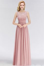 Modest Scoop Lace Top A-Line Long Bridesmaids Dresses Floor Length Custom Sleeveless Honor Of Maid Formal Vestidos De Bridesmaid Party Gown