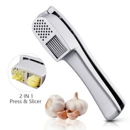 2 In1 Garlic Press And Slicer Die Cast Non-stick Coating Kitchen Gadgets Ginger Garlic Kitchen Tool