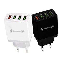50pcs Fast charger adapter 4 USB ports for US EU British standard plug quick charge 3.0 wall charger for iPhone 12 Galaxy S20 by DHL Fedex