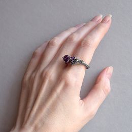 Fashion-Purple Stone Ring Gun Black Jewellery Brass Finger Rings Size 7/8/9 Ladies Latest Jewelry