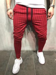 Men's Pants Pencil Long Sport Stripe Trousers Jogger Skinny Exercise Smart Casual Side Pure Color