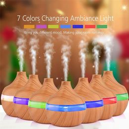 300ml Wood Grain Humidifier Aromatherapy Essential Oil Diffuser bamboo Ultrasonic Cool Mist Diffusers with Changing 7 LED color light