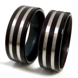 30pcs High Quality Black Finish With lathe Lines Comfort Fit Trendy Men's 316L Stainless Steel Rings Wholesale Jewellery Newest 2019 Hot Sale