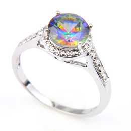 Luckyshine Creative Fashion Women's Lover's Rings Round Rainbow Mystic Topaz Gems 925 Silver Zircon For Holiday Wedding Party Size 7 8 9