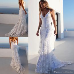 Temperament Mermaid Newest V-Neck Tiered Skirts Lace Dresses Sweep Train Applique Wedding Gowns Vestidos De Novia