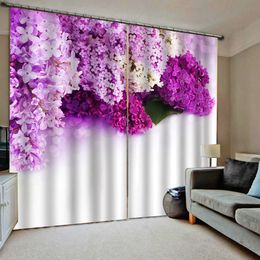 purple flower decoration 3d curtains D Curtain Printing Blockout Polyester Photo Drapes Fabric For Room