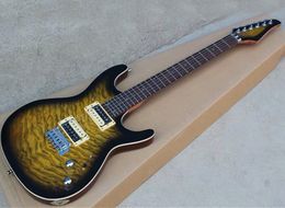 Black & yellow electric guitar with HH pickups,Clouds maple veneer,24 frets,Abalone inlay,Can be Customised