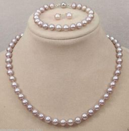 9-10mm Natural South Seas, Pink Purple Pearl Necklace Bracelet Earrings