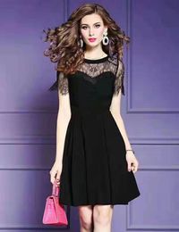 Lace Patchwork Women A-Line Dress Sexy Short Sleeve Party Dresses 058199