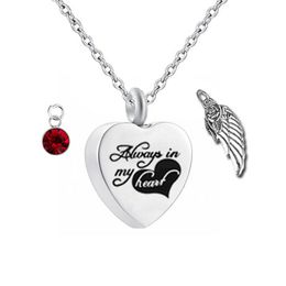 Birthstone Heart Memorial Jewellery Stainless Steel Cremation Urn Pendant ashes Necklace