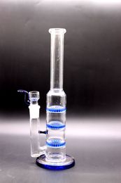 12 Inch Blue Glass Bongs Hookahs Triple Honeycomb Oil Rigs Birdcage Perc Dab Rig Big Straight Tube Water Pipes with 18mm Bowl