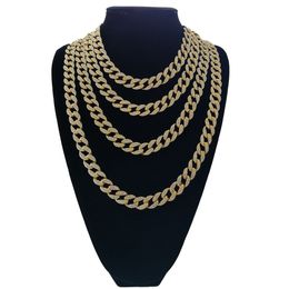 Men Necklaces Miami Cuban Link Chain Hip Hop Jewellery Sets Iced Out Full Cubic Zirconia Necklace & Bracelet Bling Bling Accessories Gold Silver