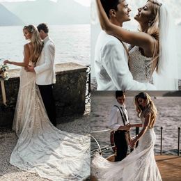 bohemian beach wedding dresses spaghetti straps beading backless mermaid wedding gowns vestido de novia custom made bridal dress