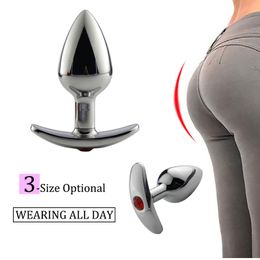 Metal Anal Plug with Red Jeweled Large Steel Butt Plug with Diamond Women Jewel Sex Anal toys Underwear All Day Beginner Y191028
