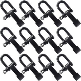 QingGear Pack of 12 Adjustable Shackles Buckle Black U-Shaped With 4 Holes for Paracord Outdoor Rope DIY Survival Bracelets Tactical Gear