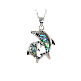 Silver Tone Mãe e bebê brincalhão golfinhos Natural Abalone Shell Pendente Praia jóias inspiradas 10 Pieces