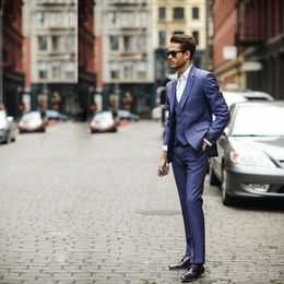 Hot Sale Three Piece (Jacket+Pant+vest) Blue Business Men Suits Wedding Tuxedos Groomsmen Formal Suit For Sale