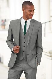 Popular Grey Groom Tuxedos Peak Lapel Groomsman Wedding 3 Piece Suit Fashion Men Business Prom Party Jacket Blazer(Jacket+Pants+Tie+Vest)468