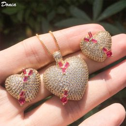 Donia jewelry European and American fashion heart-shaped copper micro inlay color zircon necklace earrings two sets accessories luxury birth