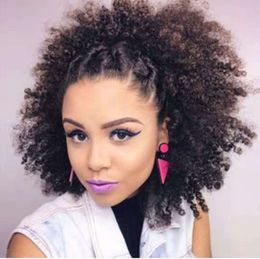 Drawstring Afro Kinky Curly Ponytail Human Hair Non-Remy Indian Hair Extensions Pony Tail For African American brown puff chignon updo 120g