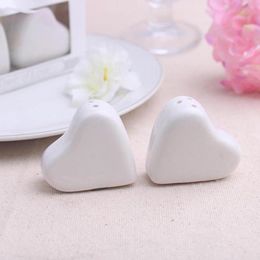 Wedding Favours Gifts of "A Dash of Love" White Ceramic Heart Salt jar and Pepper Shakers Fast Shipping NO295