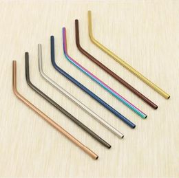 Colourful Stainless Steel Drinking Straw 21.5cm Bent Reusable Straws Juice Party Bar Accessorie 100 PCS lin4700