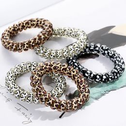 Leopard Bands Spiral Shape Ties Telephone Wire Gum Rubber Hairband Ponytail Hair Rope Children Headwear Accessories 3 Colours D4752