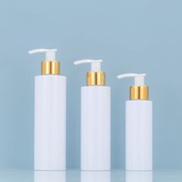 30pcs100ml/150ml/200ml With gold pump bottle 100cc white plastic Emulsion pump bottle Cosmetic packaging bottles,
