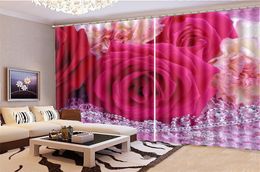 Foto Cortina Delicate Rose jóias com diamantes 3d Flower Decoração Cortina Interior Sala Quarto Cozinha Janela Blackout Curtain