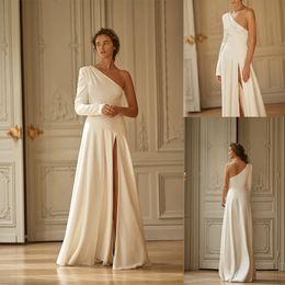 Newest Bohemian Lia Martinez A Line Wedding Dresses One Shoulder Satin Split Wedding Gowns Floor Length robe de mariée