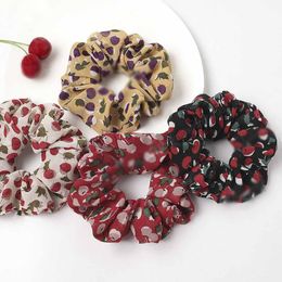 Cute Chiffon Scrunchies Women Scrunchy Elastic Hair Bands Girls Hair Accessories Cute Cherry Print Ponytail Holder Rubber Hair Ties