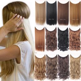 24 inches Invisible Wire No Clips In Hair Extension Secret Fish Line Hairpiece Silky Curly Hair Extension