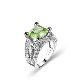 Europe popular 6 Pieces/1 Lot Wedding Party Ring Unisex Special Square Grass Green Quartz Crystal Zircon Gems Silver Rings Jewellery