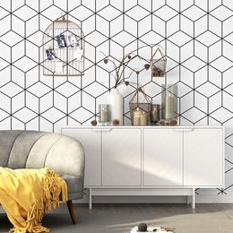 PVC Wallpaper Modern Simple Black And White Lattice Geometry Wall Papers Roll Living Room TV Bedroom Nordic Style Home Decor